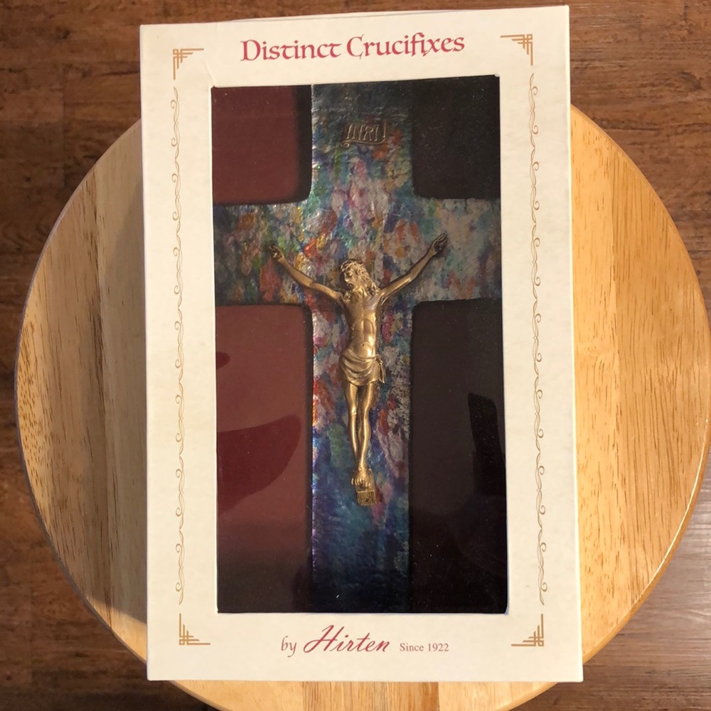 A multi colored Crucifix by the Hirten company.  Brand new, still in box.